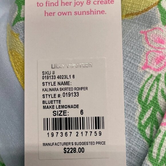 Lilly Pulitzer Women’s Kalinara Skirted Romper Size 6 – Blue Multi Lemon Print - Picture 4 of 6